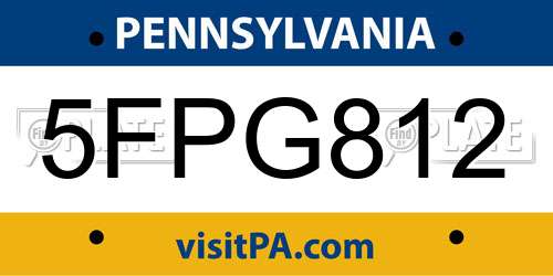 5FPG812 Pennsylvania License Plate