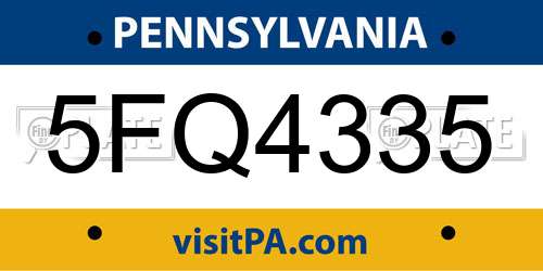 5FQ4335 Pennsylvania License Plate