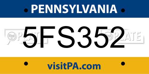 5FS352 Pennsylvania License Plate