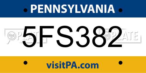 5FS382 Pennsylvania License Plate