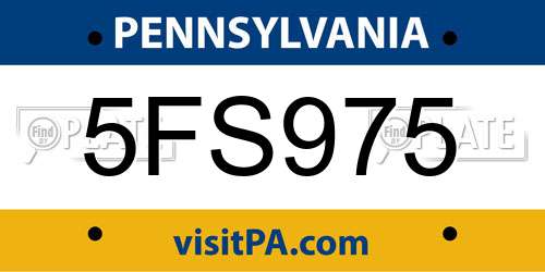 5FS975 Pennsylvania License Plate