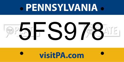 5FS978 Pennsylvania License Plate