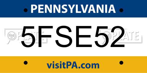 5FSE52 Pennsylvania License Plate