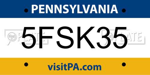 5FSK35 Pennsylvania License Plate