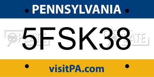 5FSK38 Pennsylvania License Plate