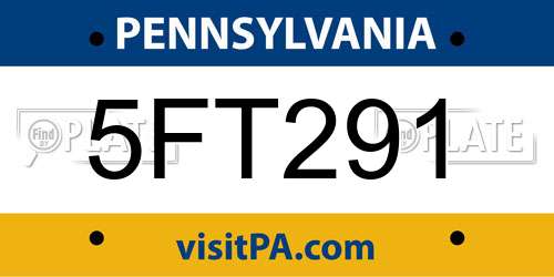 5FT291 Pennsylvania License Plate