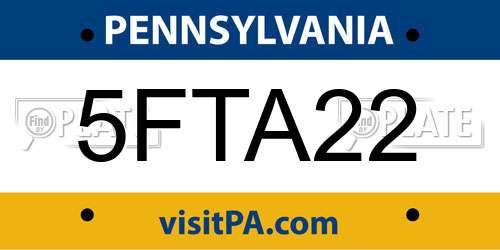 5FTA22 Pennsylvania License Plate