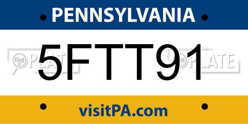 5FTT91 Pennsylvania License Plate