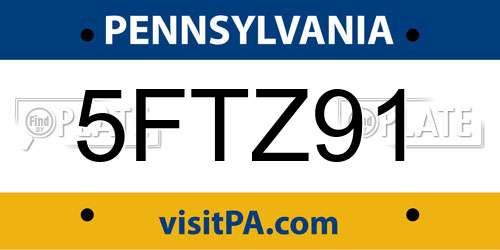 5FTZ91 Pennsylvania License Plate