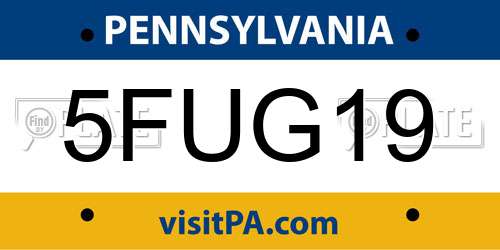 5FUG19 Pennsylvania License Plate