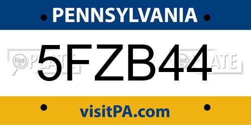 5FZB44 Pennsylvania License Plate