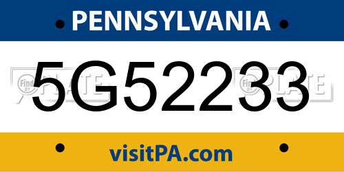5G52233 Pennsylvania License Plate