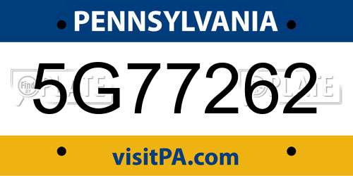 5G77262 Pennsylvania License Plate