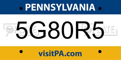 5G80R5 Pennsylvania License Plate