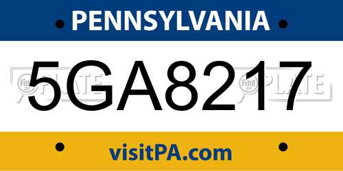 5GA8217 Pennsylvania License Plate