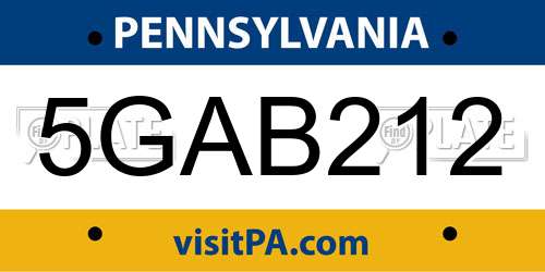 5GAB212 Pennsylvania License Plate