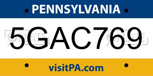 5GAC769 Pennsylvania License Plate