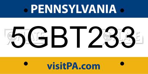 5GBT233 Pennsylvania License Plate