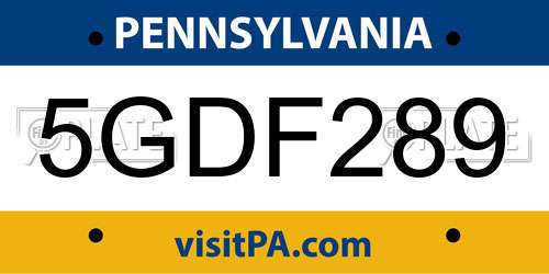 5GDF289 Pennsylvania License Plate