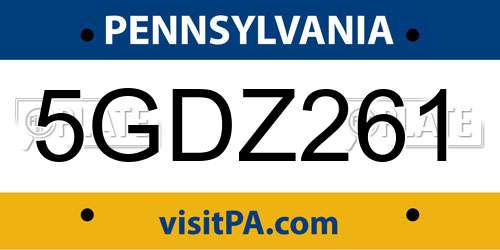 5GDZ261 Pennsylvania License Plate