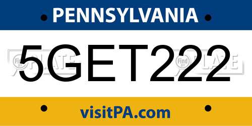 5GET222 Pennsylvania License Plate