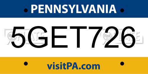 5GET726 Pennsylvania License Plate