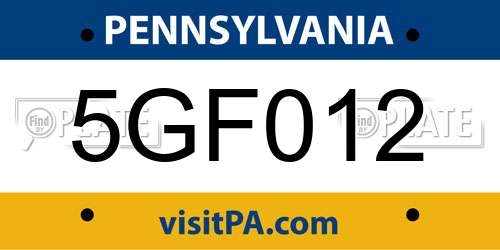 5GF012 Pennsylvania License Plate