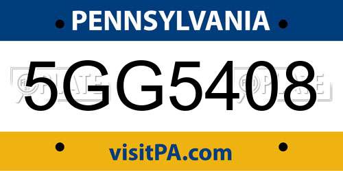 5GG5408 Pennsylvania License Plate