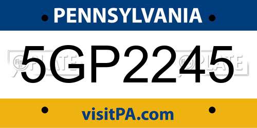 5GP2245 Pennsylvania License Plate