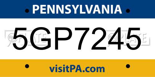 5GP7245 Pennsylvania License Plate
