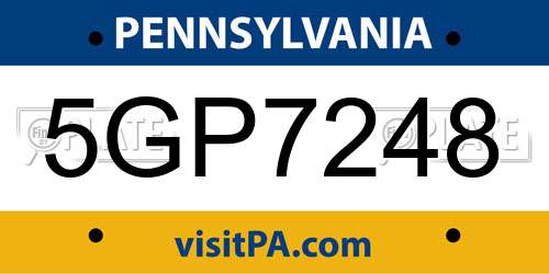 5GP7248 Pennsylvania License Plate