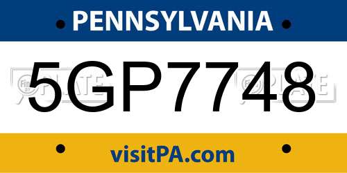 5GP7748 Pennsylvania License Plate