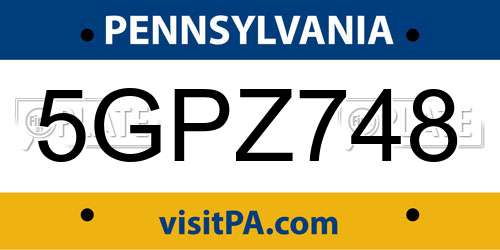 5GPZ748 Pennsylvania License Plate