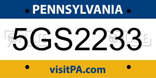 5GS2233 Pennsylvania License Plate