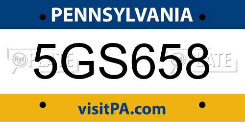 5GS658 Pennsylvania License Plate