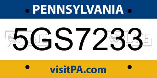 5GS7233 Pennsylvania License Plate