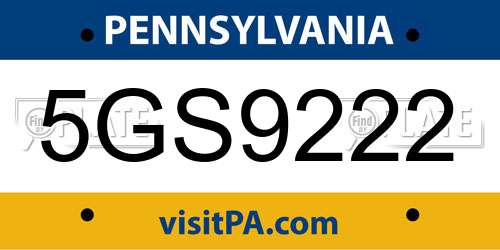 5GS9222 Pennsylvania License Plate