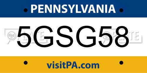 5GSG58 Pennsylvania License Plate
