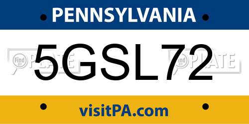 5GSL72 Pennsylvania License Plate