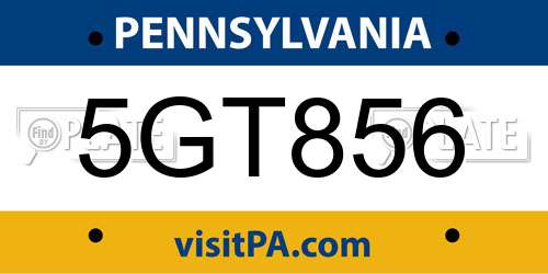 5GT856 Pennsylvania License Plate