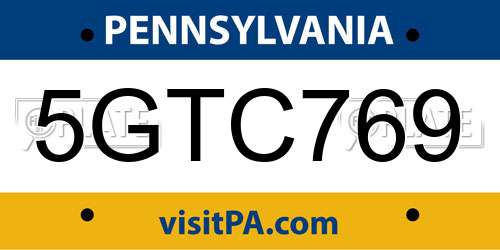 5GTC769 Pennsylvania License Plate