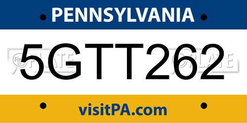 5GTT262 Pennsylvania License Plate
