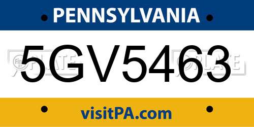 5GV5463 Pennsylvania License Plate