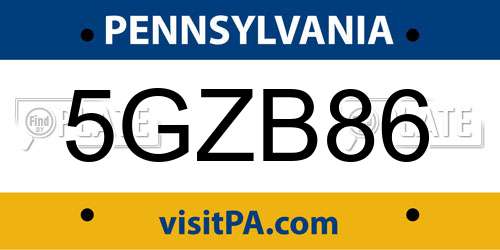 5GZB86 Pennsylvania License Plate