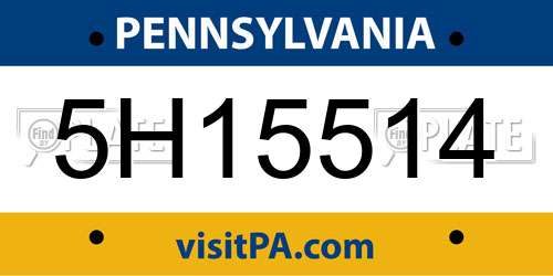 5H15514 Pennsylvania License Plate