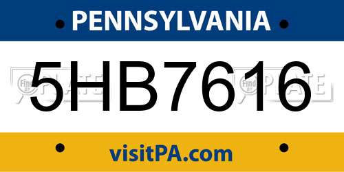 5HB7616 Pennsylvania License Plate