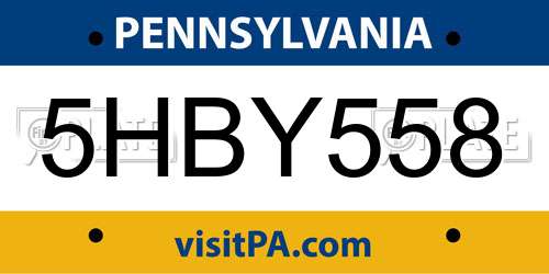 5HBY558 Pennsylvania License Plate