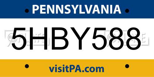 5HBY588 Pennsylvania License Plate
