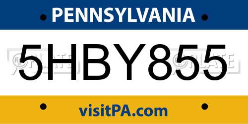 5HBY855 Pennsylvania License Plate