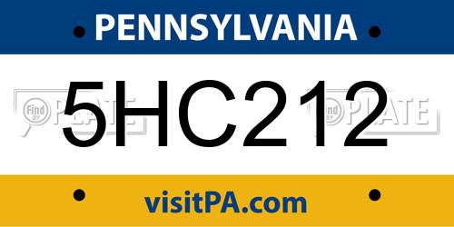 5HC212 Pennsylvania License Plate
